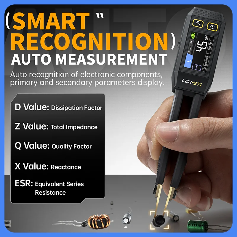 FNIRSI LCR-ST1 Handheld Intelligent Tweezers LCR SMD ESR Tester, Resistance Capacitance Inductance Continuity Diode Testing Tool