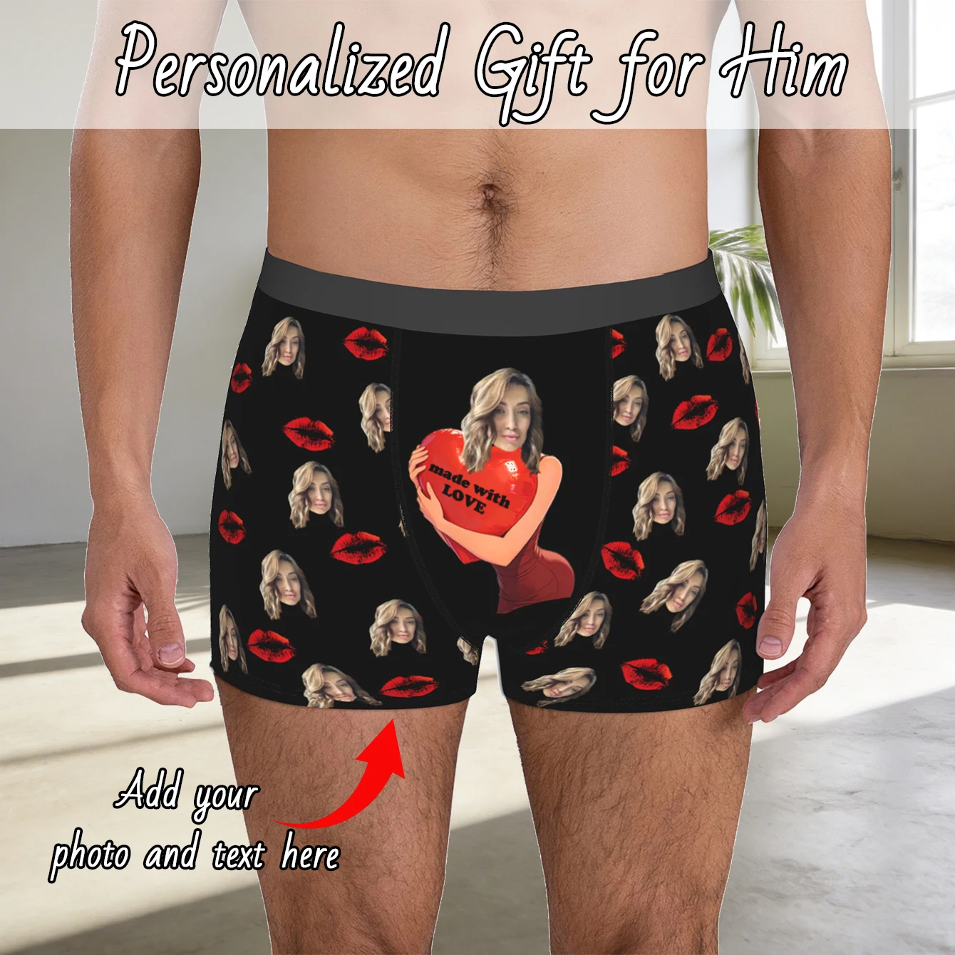 

Персонализированное нижнее белье с фотографиями лица, мужское белье с плоскими углами, подарок на День святого Валентина для мужа, подарок на годовщину для отца.