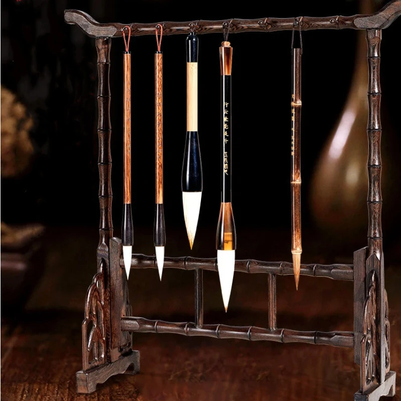 Wood Writing Brush Pen Rack Brush Hanger Simple Calligraphy Brush Hanging Rack Calligraphy and Painting Practice Art Supplies