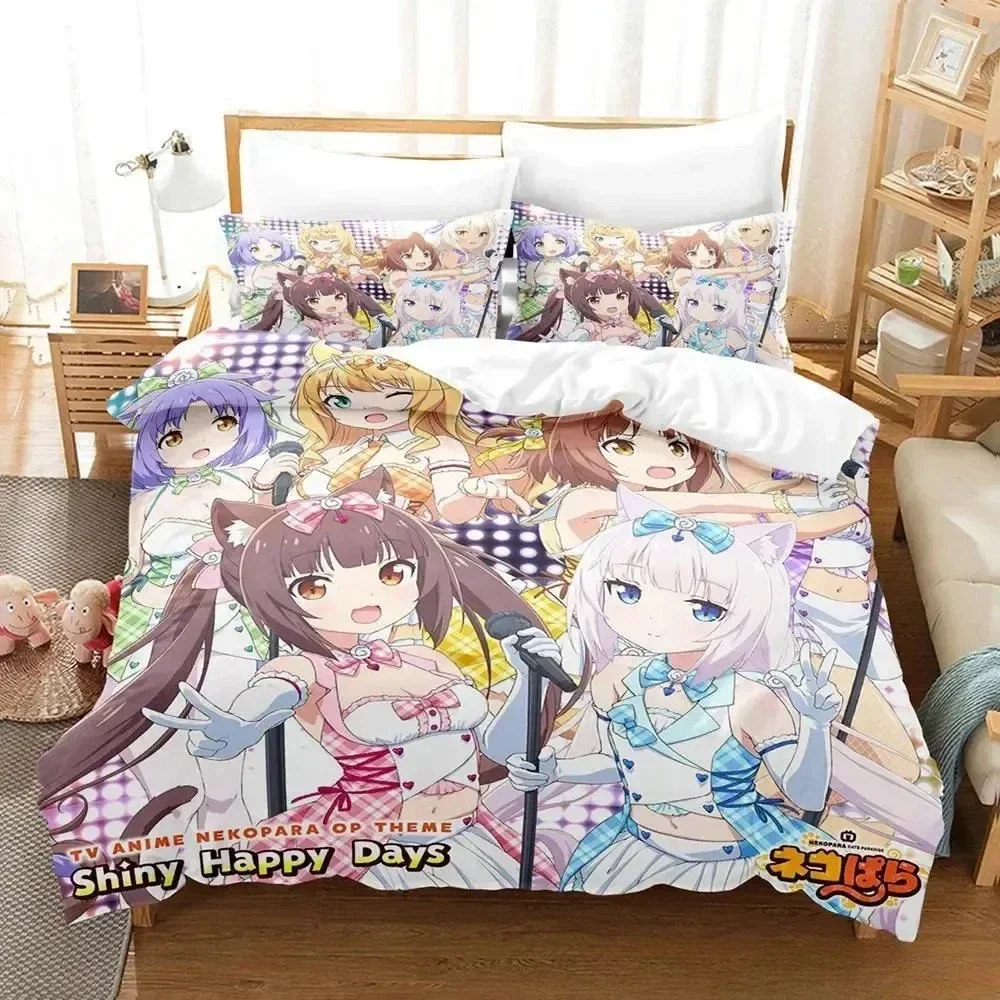 

3D Print Anime NEKOPARA OVA Bedding Set Printed Bed Set With Pillowcase Bed Duvet Cover Soft Queen King Size Bedclothes Home