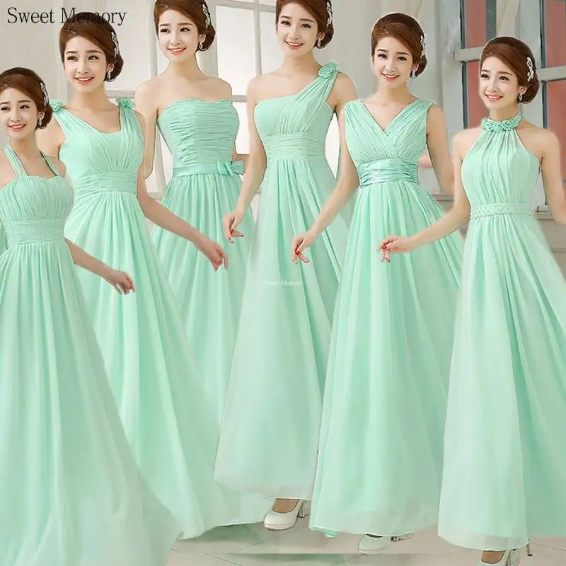 J91-vestidos de dama de honor púrpura y lila para mujer, Vestido elegante de gasa de talla grande, verde menta, Formal, para fiesta y graduación, largo hasta el suelo