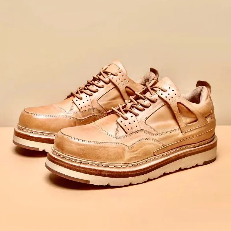 

Goodyear Vintage Leather Men's Casual Shoes Thick Sole Low Top Workwear Boots Oudoor Trekking Travel Camp Boots Walking Sneakers
