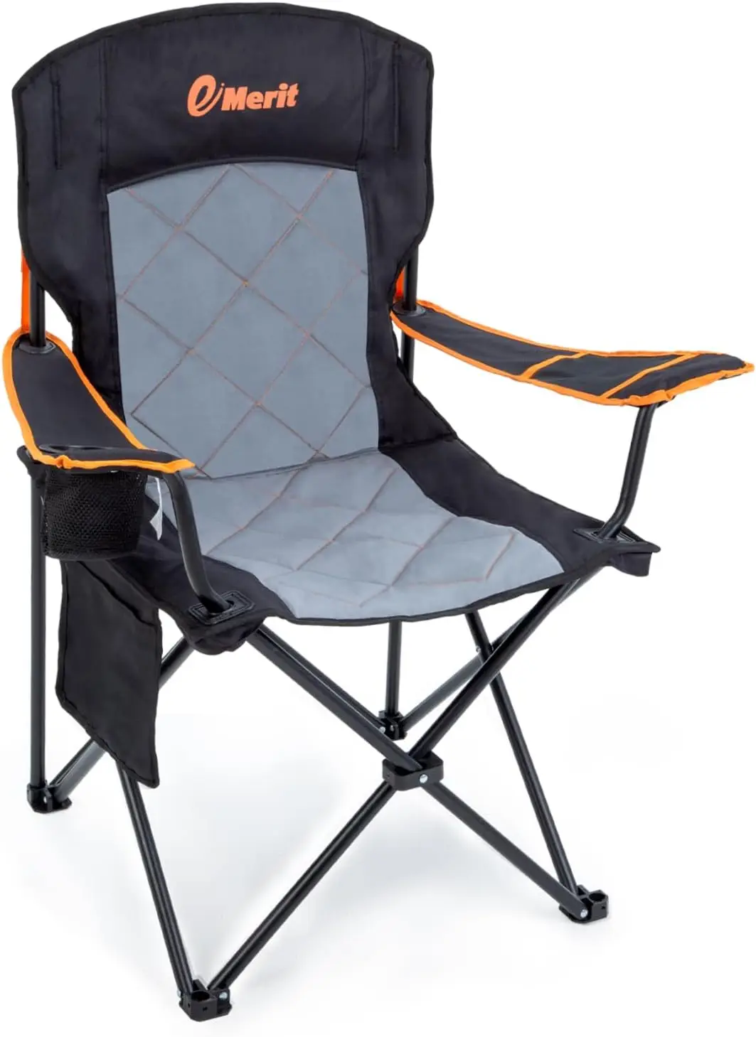 Oversized Padded Camping Chair, 350LB Heavy Duty Quad Fold with Arms, Lumbar Back Support & Cup Holder