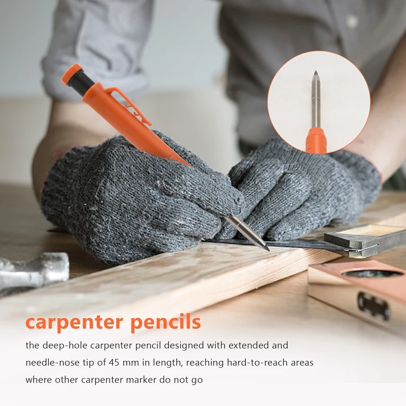 詰め替えスト付きソリッドカーペンターペンシルセット、内蔵シャープナー、ディープホール、メカニカルペンシルマーカー、マーキングツール、新しい