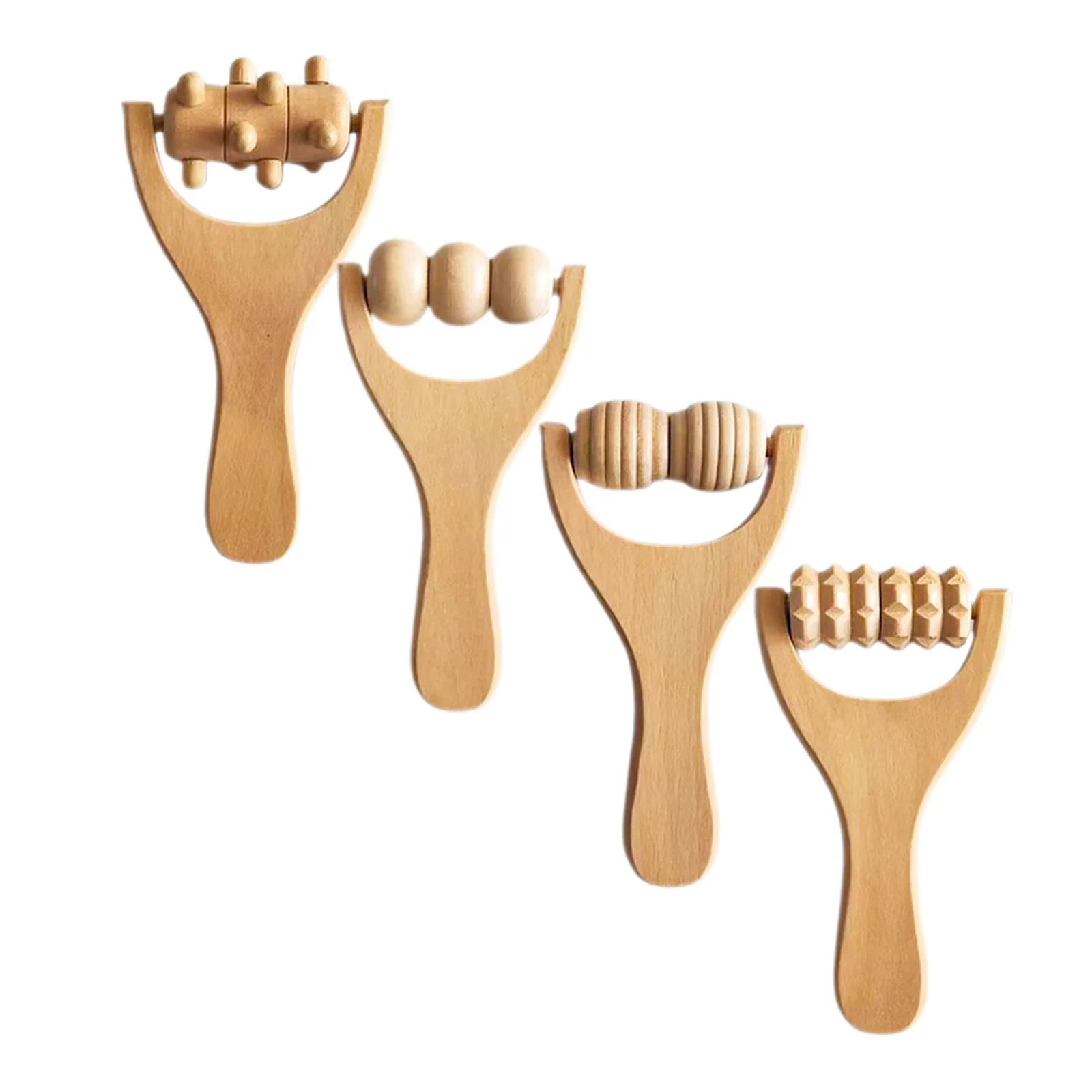 

4pcs Wooden Massage Roller Tool Natural Wood Portable Body Relief For Back Neck Shoulder Foot Leg Arm Hand Acupoint Therapy