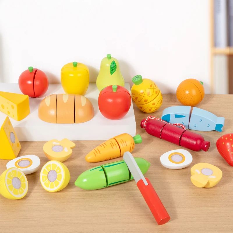 Simulation Kitchen Pretend Toy Cutting Game for Children Kids Gift Fruit Vegetable Food Cognition Wood Early Learning Toys