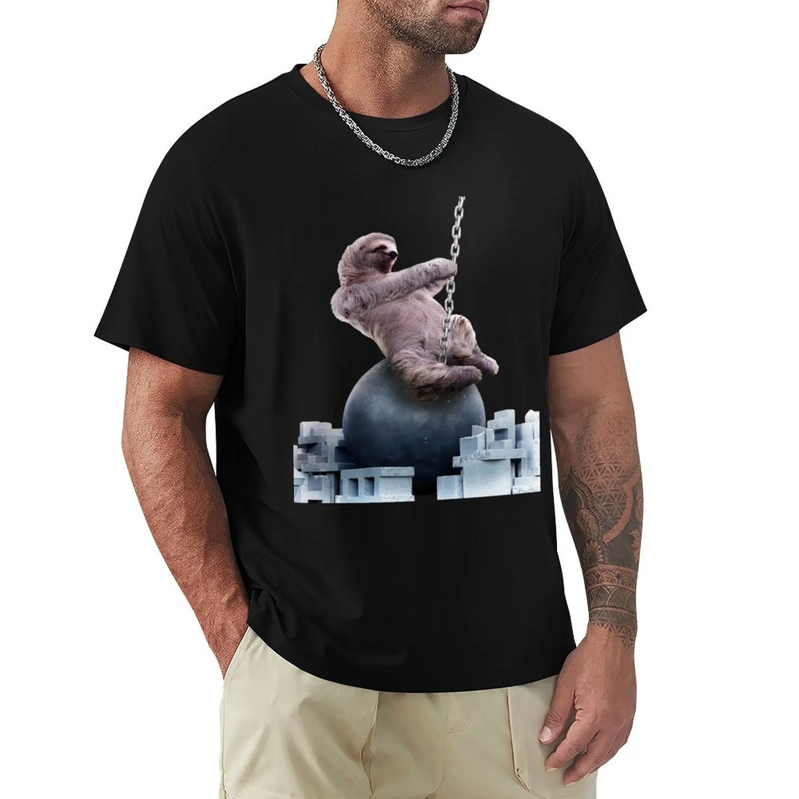 Wrecking Ball Sloth T-Shirt Trendy Print Short Sleeve T-Shirt