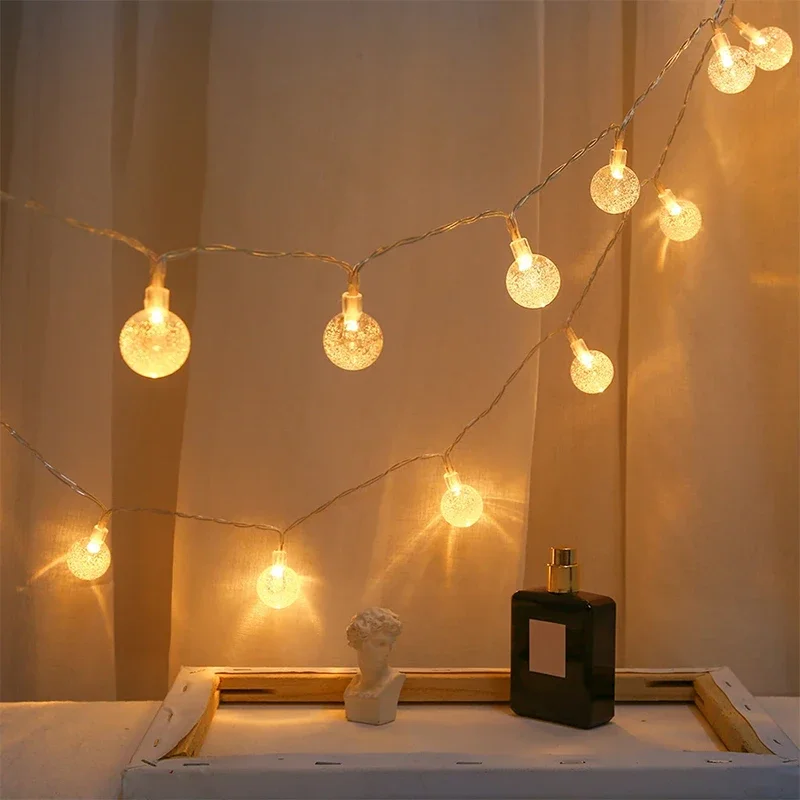 Warme Kristallen Bolvormige Lichtslinger Outdoor Vakantie Kerstfeest Decoraties Licht String Led Batterij Usb Koperdraad