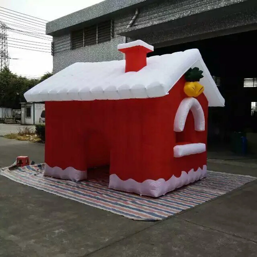 wholesale Pretty Outdoor Inflatable Christmas House Red Xmas Cabin Santa Grotto Square Tent For Holiday Decoration