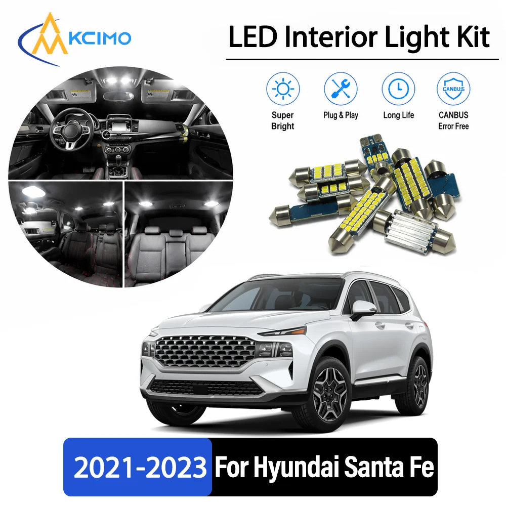 For Hyundai Santa Fe 2021-2023 2022 2023 Premium No-Wire Continuous Glow Auto Interior LED Bulb Remodel Set Cabin Refit Lamps