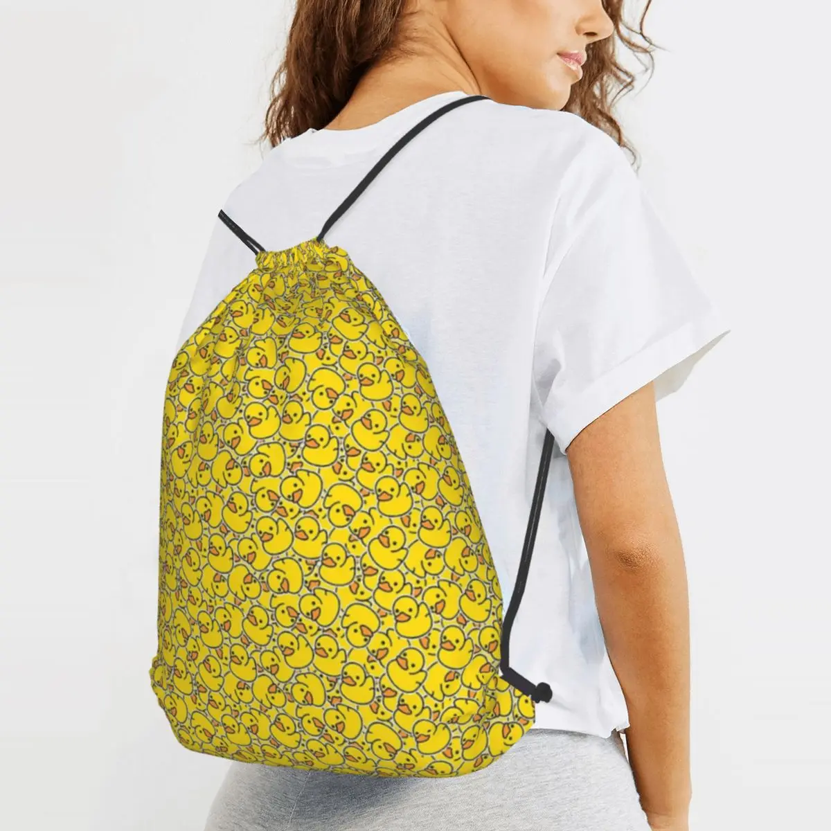

Yellow Classic Rubber Duck Backpacks Portable Drawstring Bags Sports Bag Book Bags for Travel School