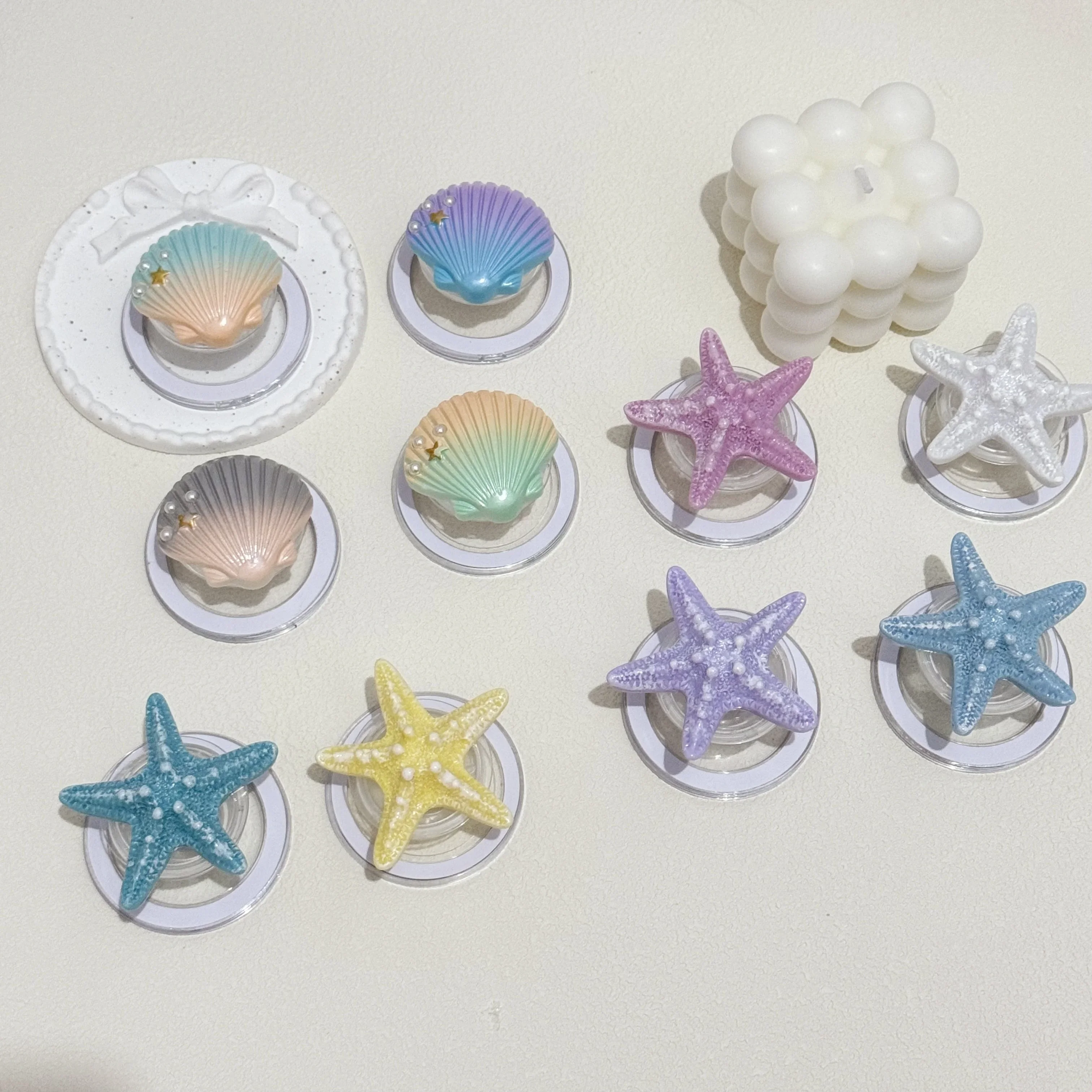 

Shell Starfish Magnetic Folding Phone Grip Tok Holder Socket Pocket Support for Magsafe IPhone17 16 Samsung S25 Expanding Stand