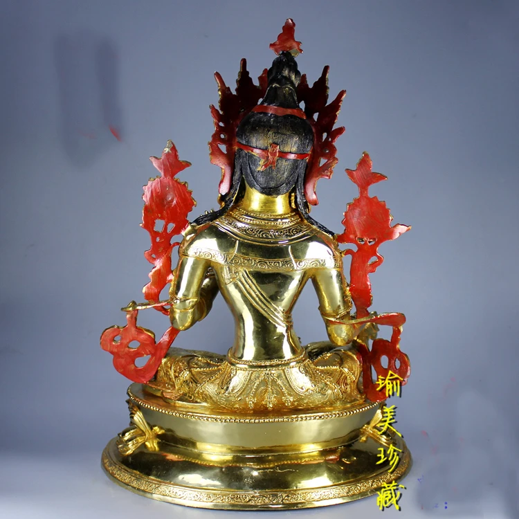 46CM huge large GOOD buddha Buddhist HOME Temple Nepal Buddhism gold gilding safe LUCK GREEN Tara brass statue