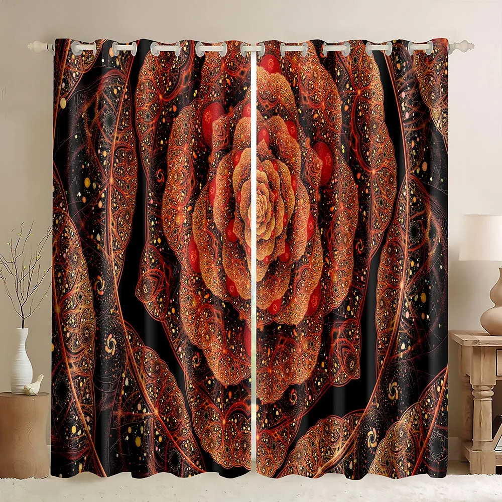 Tie Dye Window Curtains,Boho Mandala Flower Hippie Swirl Rainbow Window Curtains,Psychedelic Graffiti Colorful Blackout Curtains