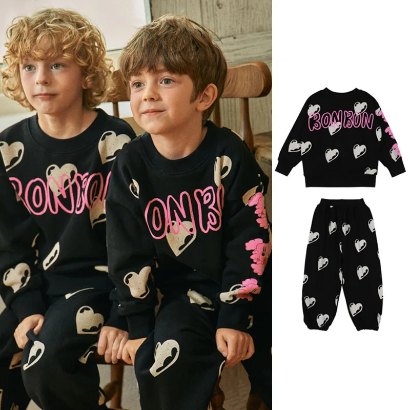 

Korean Kid Set Baby Boy Girls Fashion For Spring Long Sleeve Pants 2PCS Set Children Home Clothes Printed Casual Hoodie Set