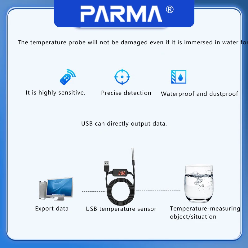 High-precision USB temperature sensor acquisition and display module, industrial-grade waterproof, MODBUS serial port