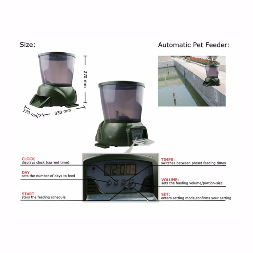 2025Pond Mangiatoia per pesci Acquario automatico Mangiatoia per pesci Alimentatore automatico programmabile a batteria per alimenti per pesci