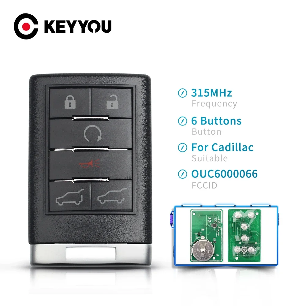 KEYYOU Replacement Car Suv Key For Cadillac Escalade ESV EXT 2007-2014 Keyless Fob OUC6000066 Car Remote Key 315Mhz 6 Buttons