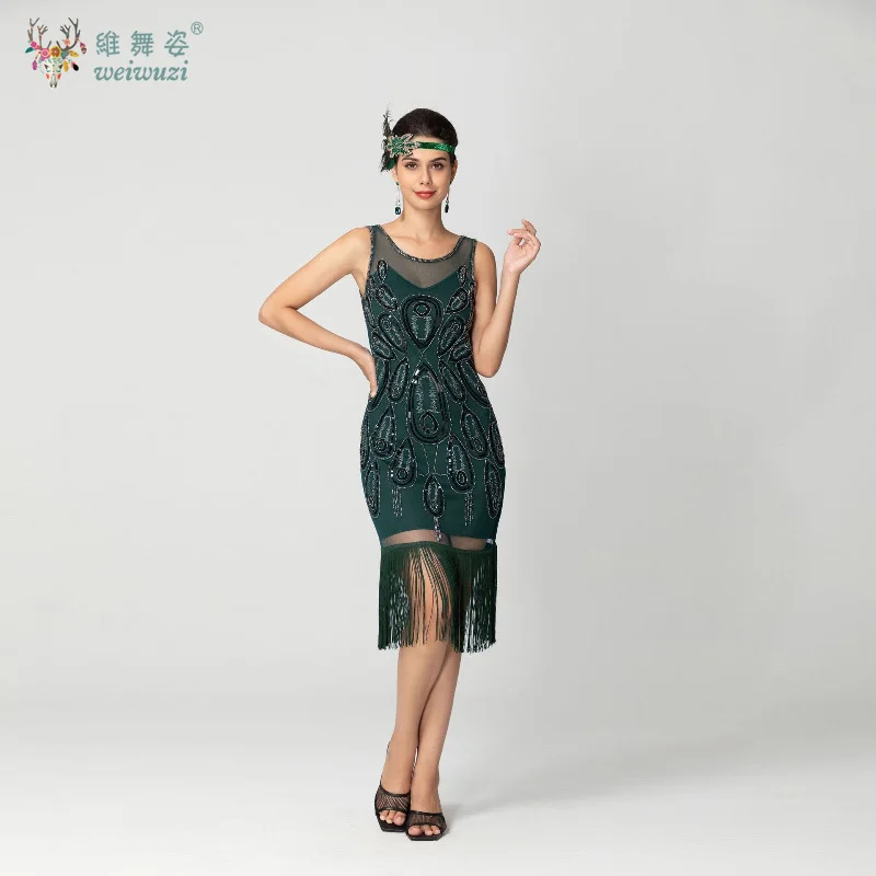 

1920s Gatsby Dress 20s Flapper Girl Fancy Retro Sleeveless Sequins Embroidered Tassels Plus Size Evening Gown Party Dance Dress