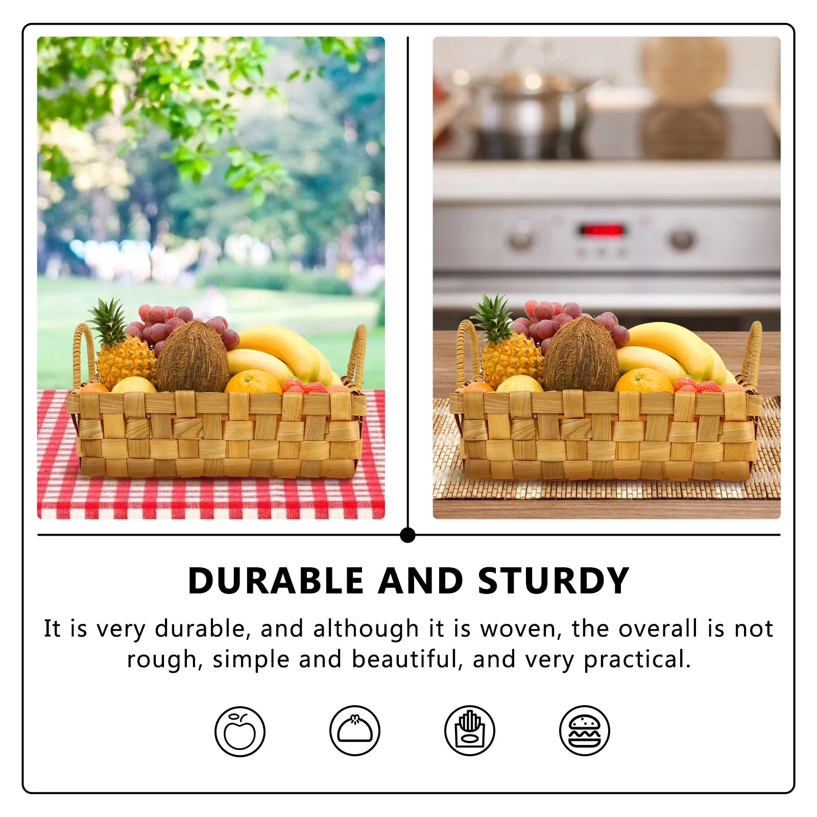 

Vine Handle Woven Storage Basket Handmade Natural Organizer for Home Decor Clothes Toys Space Saving Eco-Friendly Wood
