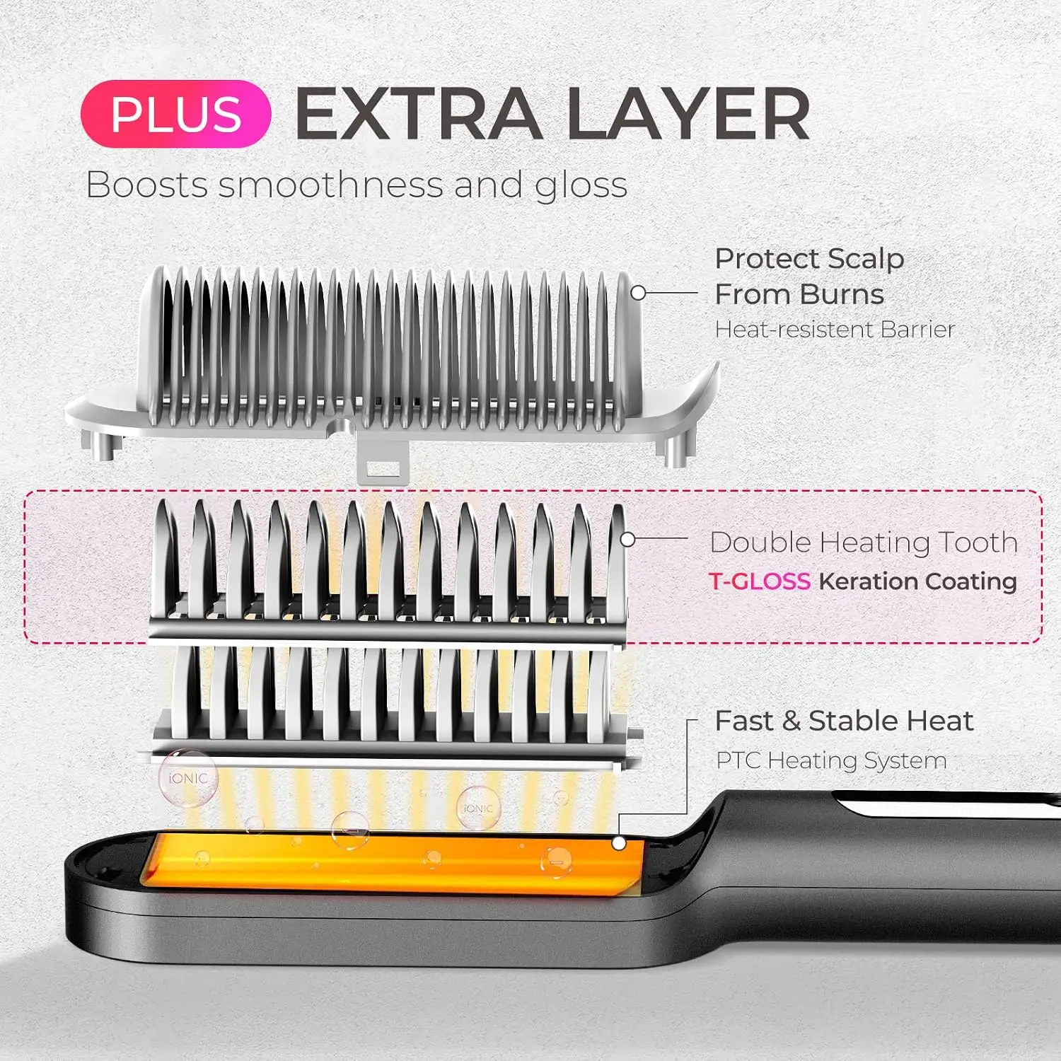 Ionic Hair Straightener Brush - Titanium Coating, 9 Temp Settings, LED Display, Dual Voltage view 4