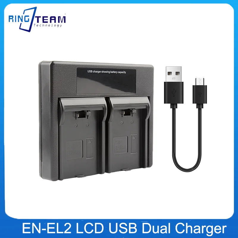 EN-EL2 Battery LCD USB Dual Charger For NIKON Coolpix 2500, Coolpix 3500, Coolpix SQ  With USB Mirco Power Cable