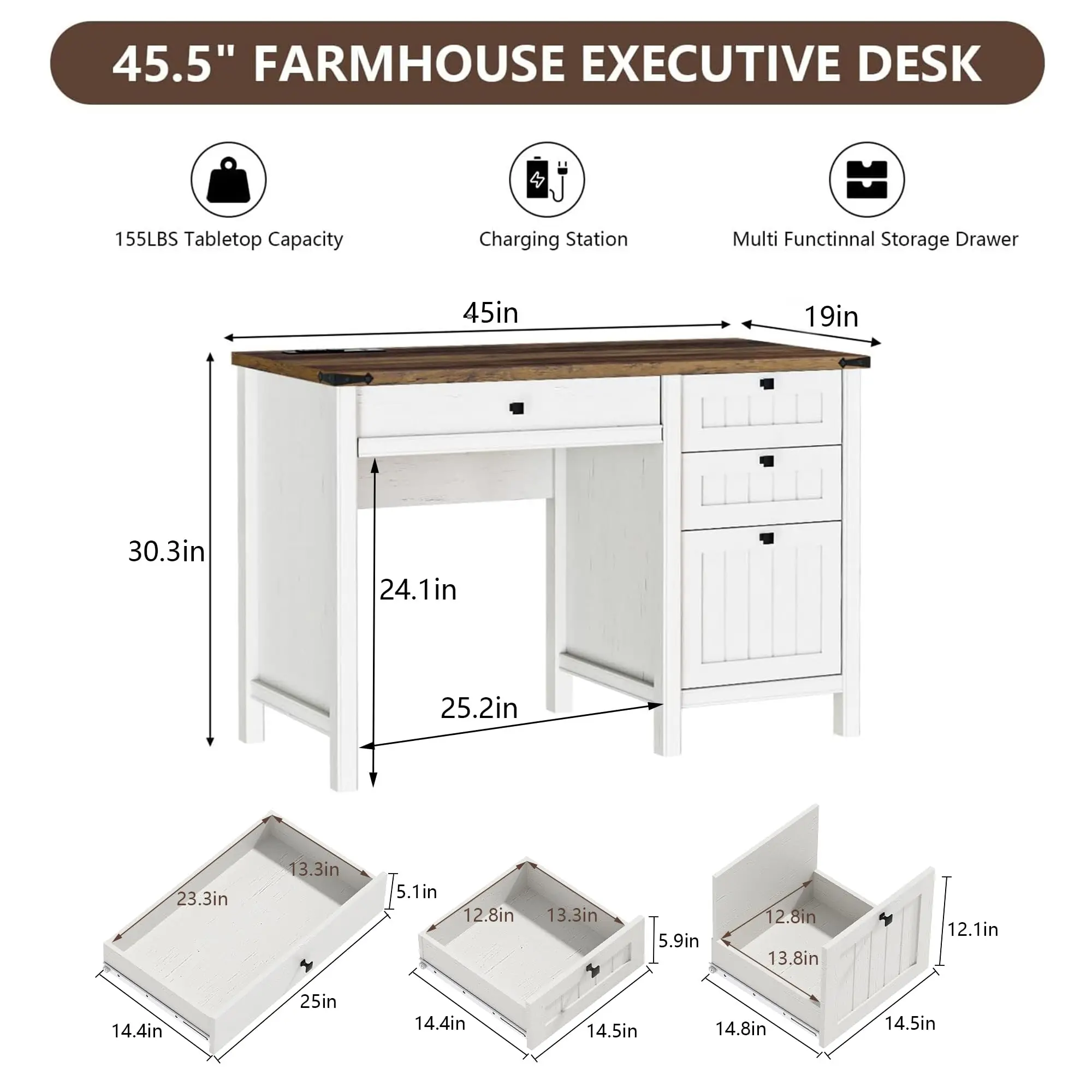 White Farmhouse Desk, 45