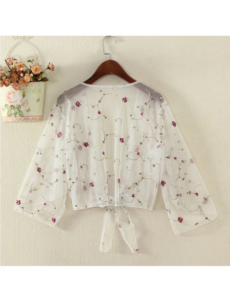 여성 긴 소매 비치 커버 업 수영복 플로랄 탑 카디건, 얇은 코트 캐주얼 파티 아웃웨어 블라우스 커버 업