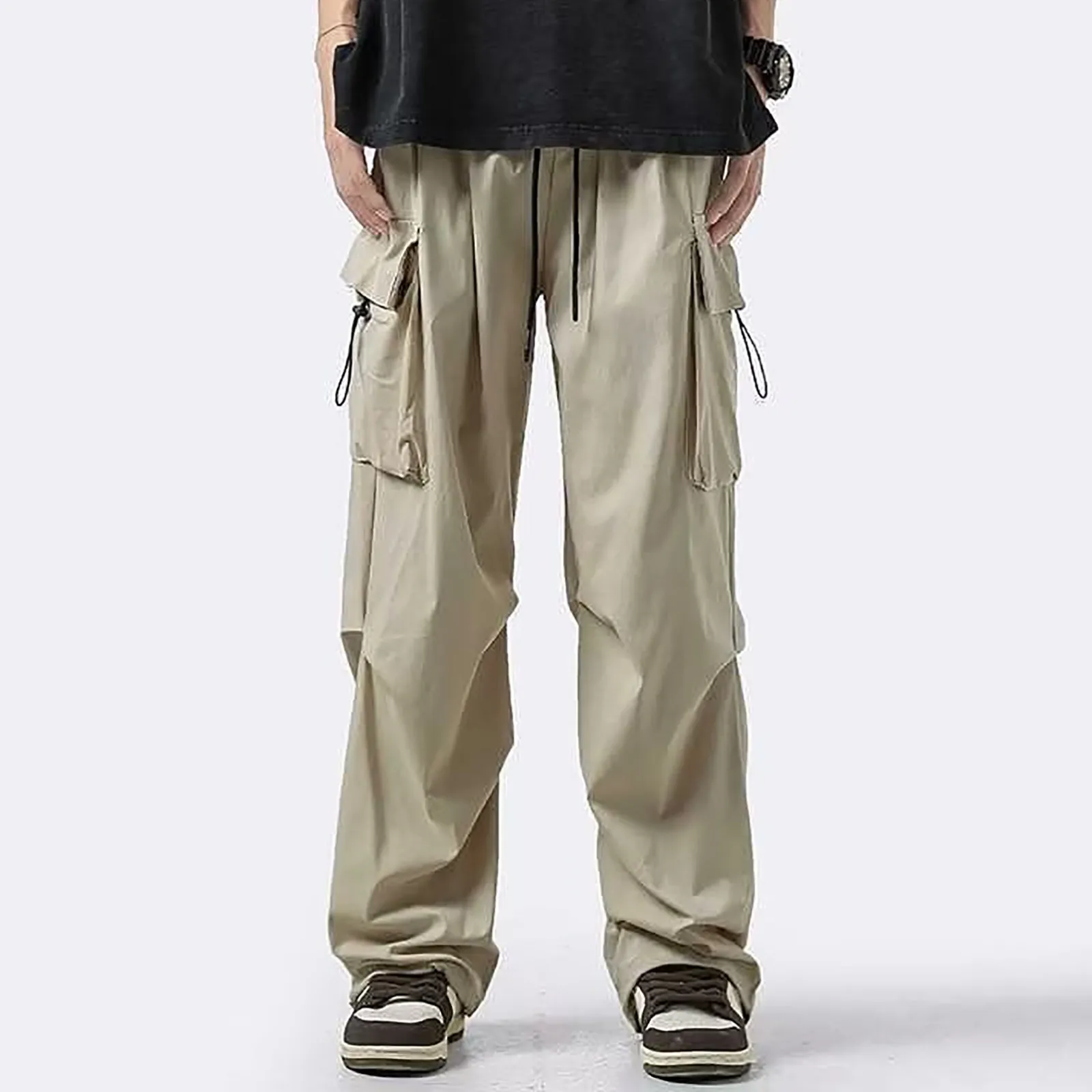 

Men Fashion Casual Cargo Pants Comfortable Drawstring Sweatpants Sports Loose Fit Wide Leg Pants With Pockets Workout Streetwear