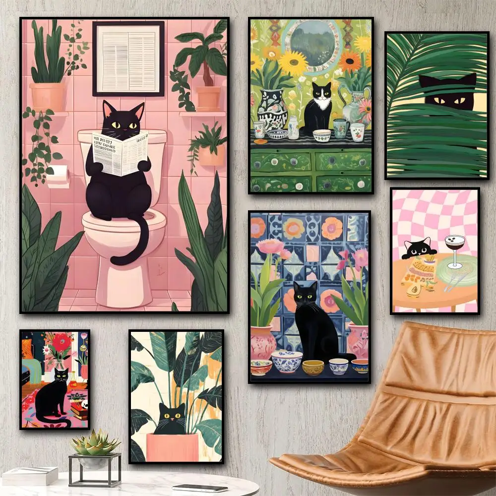 Green bedroom and cat Painting Calligraphy HD Canvas Poster living room bedroom bar aesthetic decoration