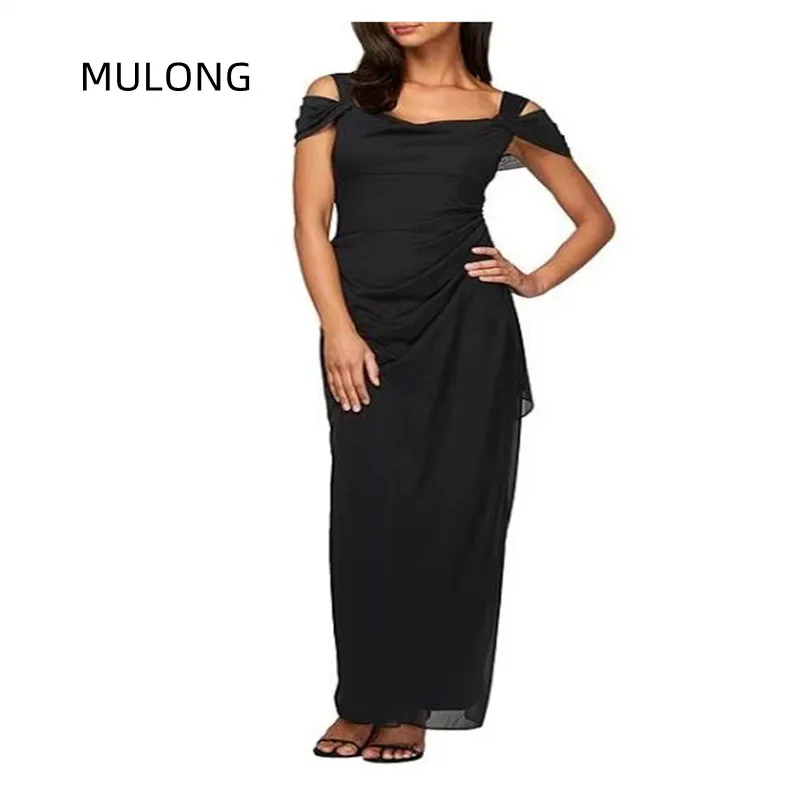 MULONG-Robe sirène noire pour mère du marié, longueur au sol, robes en mousseline pour mère de la mariée, robe de soirée sexy