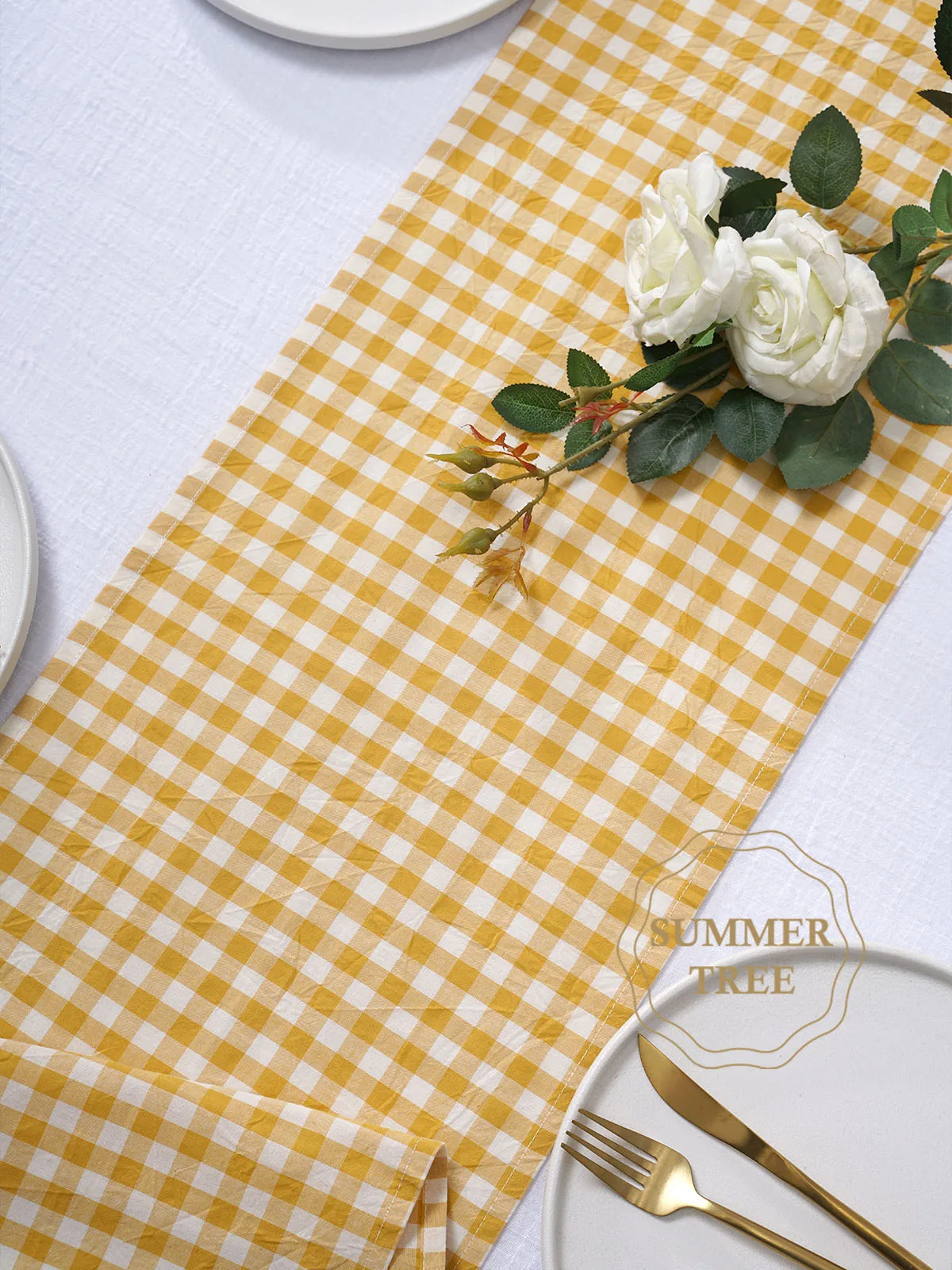 Rustic Plaid Cotton Table Runner Gingham Checkered Washable Table Linens Farmhouse Kitchen Decor for Wedding Dinner Party
