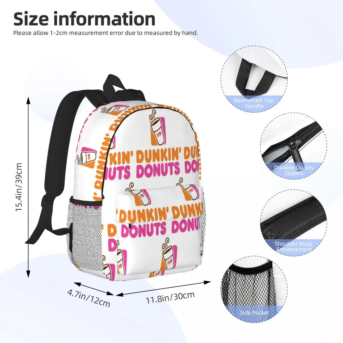 Dunkin Donuts Backpack Student BookBag Men Women School Bag Laptop Shoulder Bags view 4