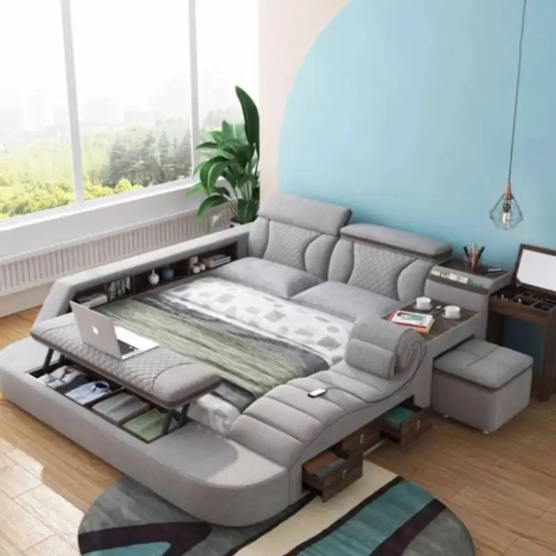 Designer Queen Size Bed Frames Massaging Multifonction Luxury Modern Bed Frames Leather Letto Matrimoniale Bedroom Furniture