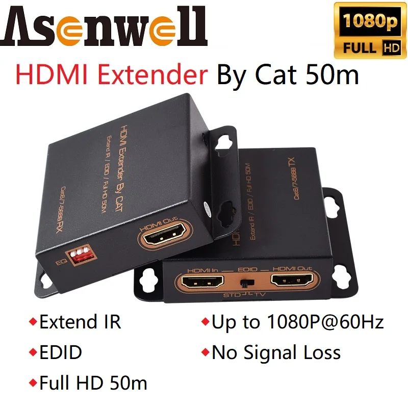 50m 1080P 60Hz 3D IR Control Over IP RJ45 HDMI Extender over Single Cat5 Cat5e/ 6 Cable HDMI Compatible Adapter for Meeting Room