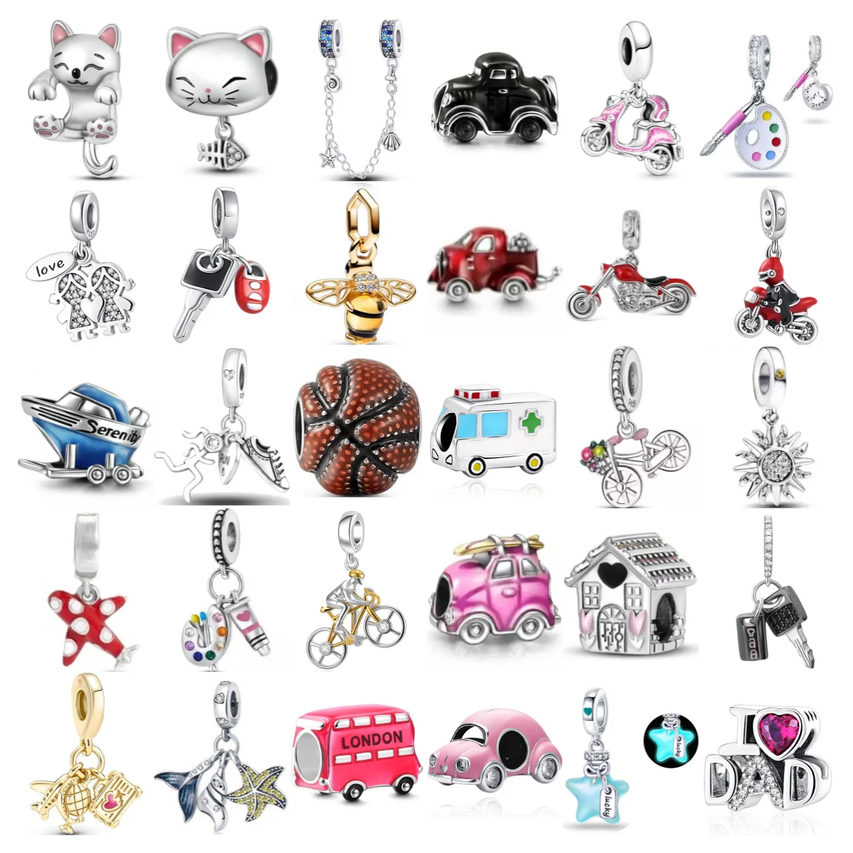 

Europe NEW 925 Sterling Silver Car Motor Charm Bee Star Key Dangle Pendant Bead Fit Women Original Bracelet Jewelry For Gift