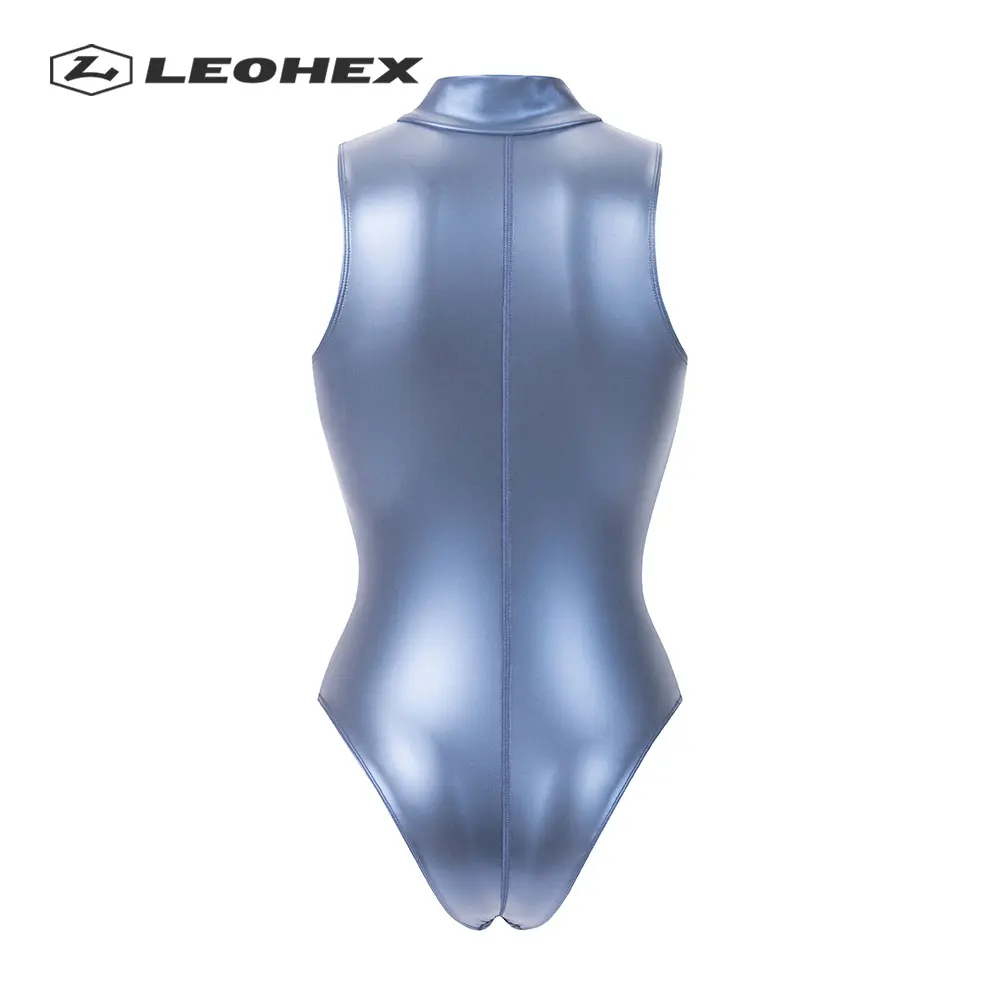 LEOHEX Sexy Matte Front Zipper Leotards Sleeveless Bodysuit High Cut Women Swimsuits Japanese Bathing Suits One Piece Swimwear