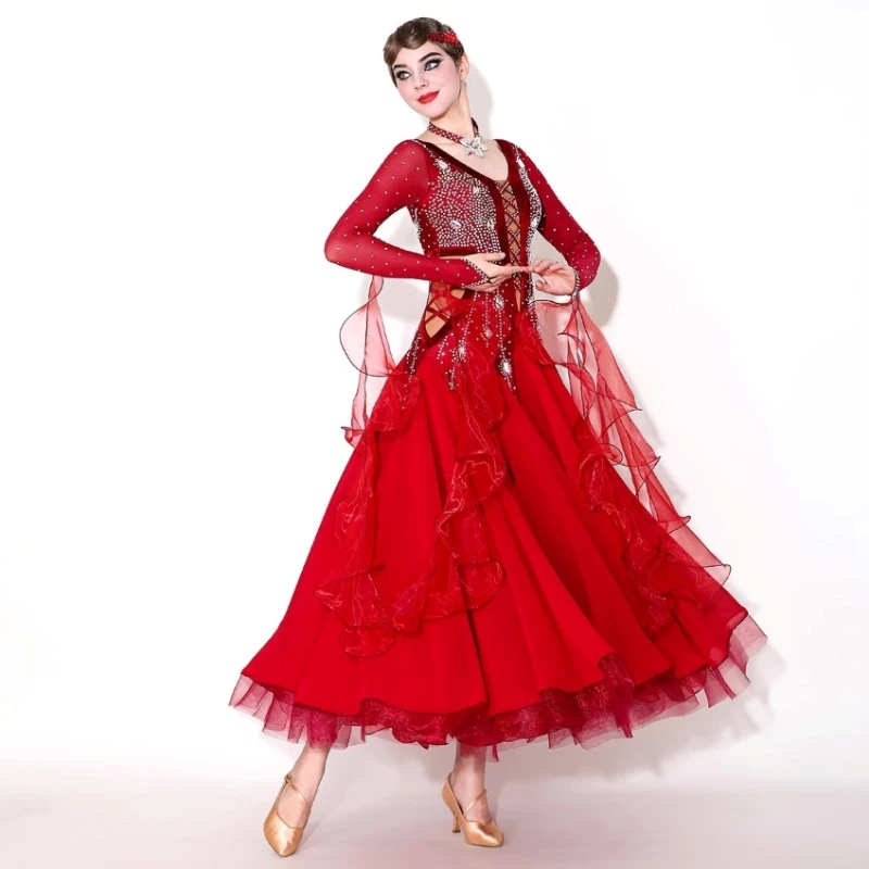 

Современное танцевальное платье для взрослых MY925: Новое, для выступлений, с бриллиантовой отделкой, для соревнований по национальному стандарту