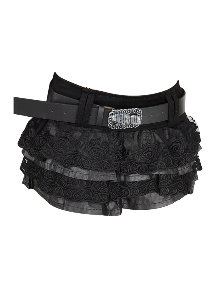 

Women Dark Academia Gothic Mini Lace Skirt With Belt Gyaru Hot Sexy Coquette Japanese Y2k Harajuku 2000s Coquette Cyber Punk New