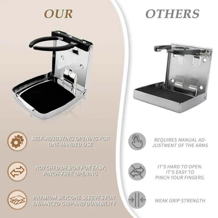 Сверхмощный складной подстаканник, нержавеющая сталь 304, регулируемый с противоударным усилителем, бесшумный дизайн, универсальный для автомобиля, лодки, автофургона, яхты Tr