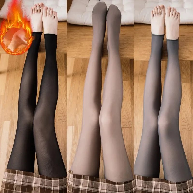 

Women Fleece Tights Winter Warm Pantyhose Sexy Fake Translucent Stockings Thermal Elasticity Panty New Fashion Leggings Female