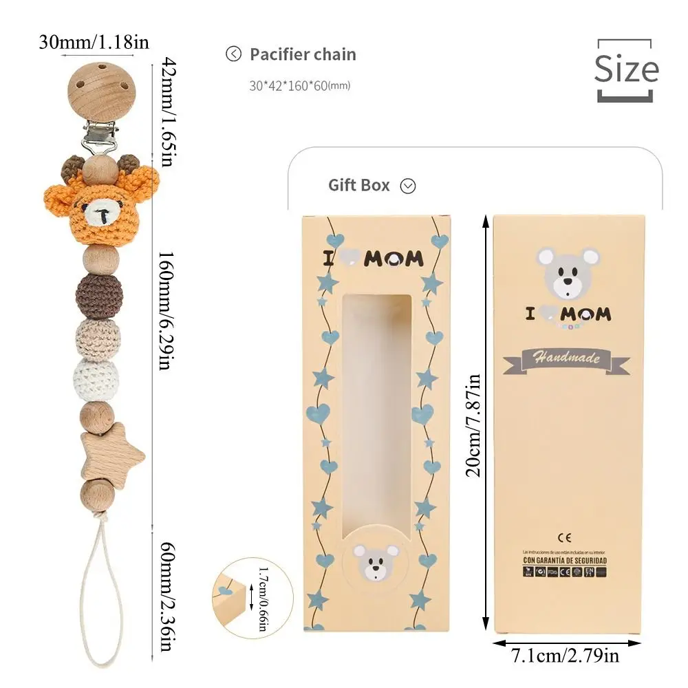 Cartoon Animal Teething Toys Beech Wood Anti-Drop Pacifier Holder Soother Chain Dummy Holder Baby Pacifier Clips