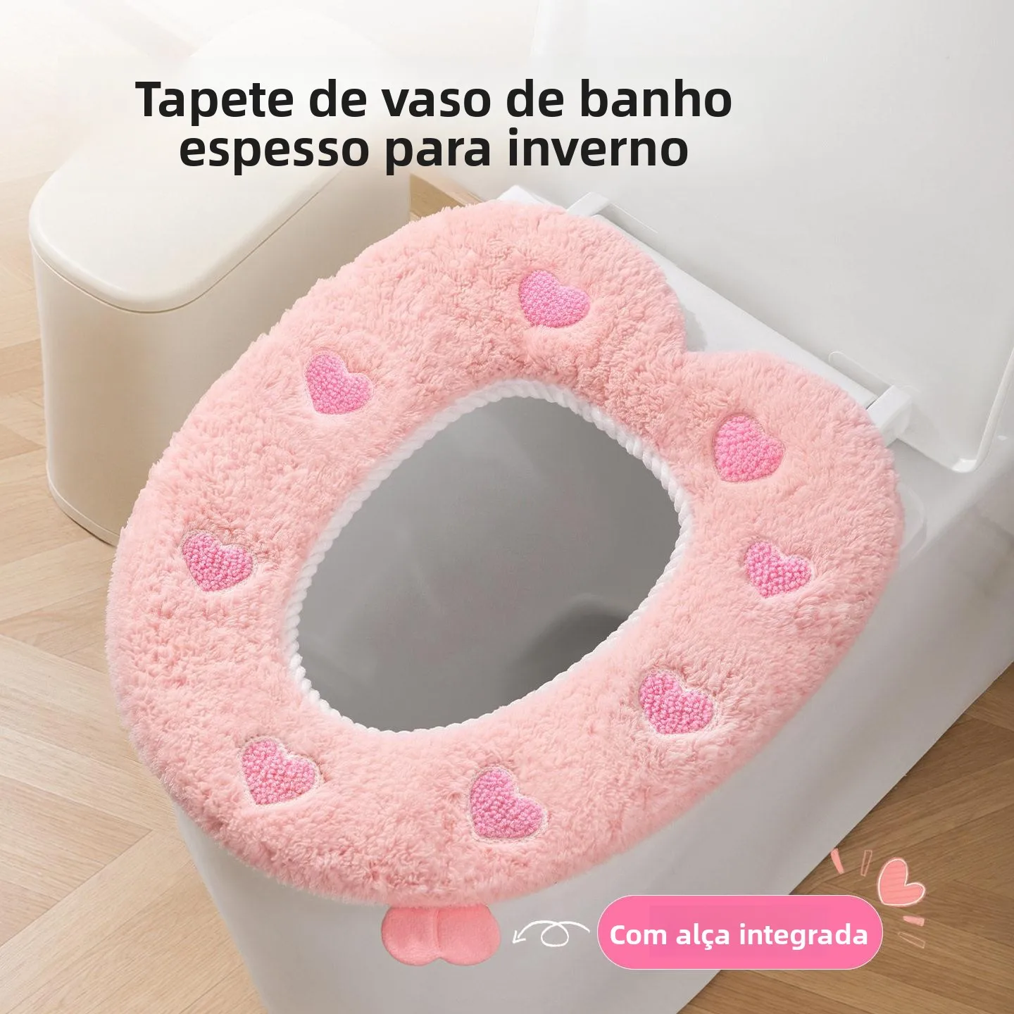 厚手の綿フランネル製トイレシートカバー、ハンドル付き、暖かく汚れ防止、家庭用、ハート型トイレクッション