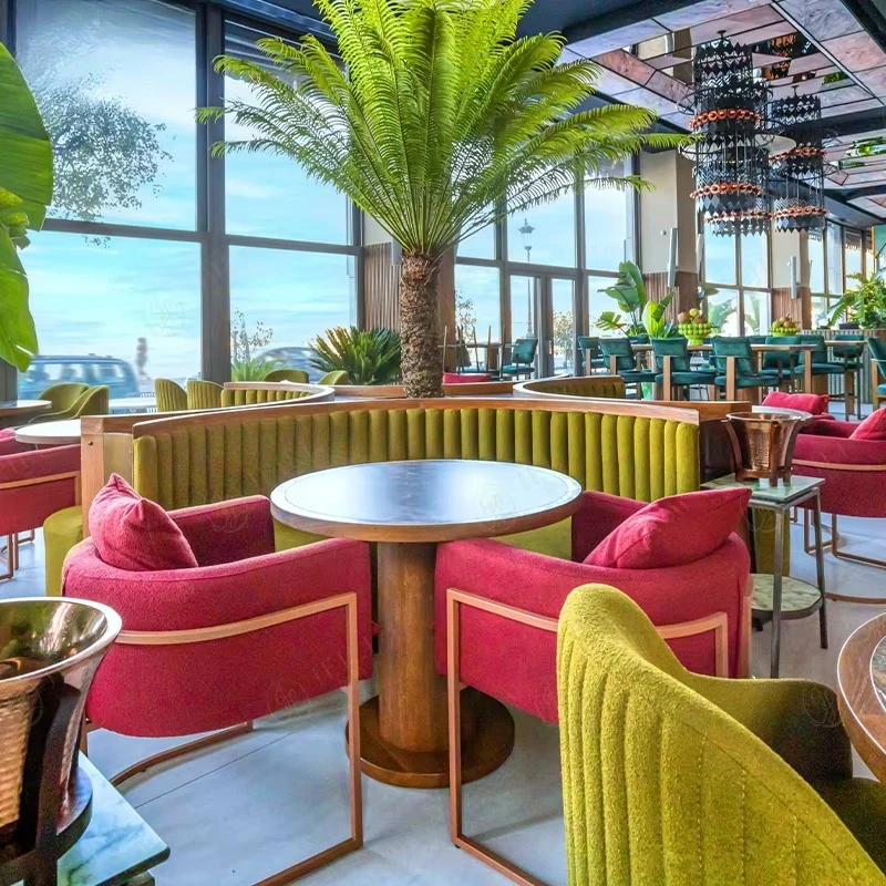 

Hotel Nordic Style Durable Dining Room Table and Chair Furniture Modern Café Fabric Semi-circular Box Seating Lounge Area