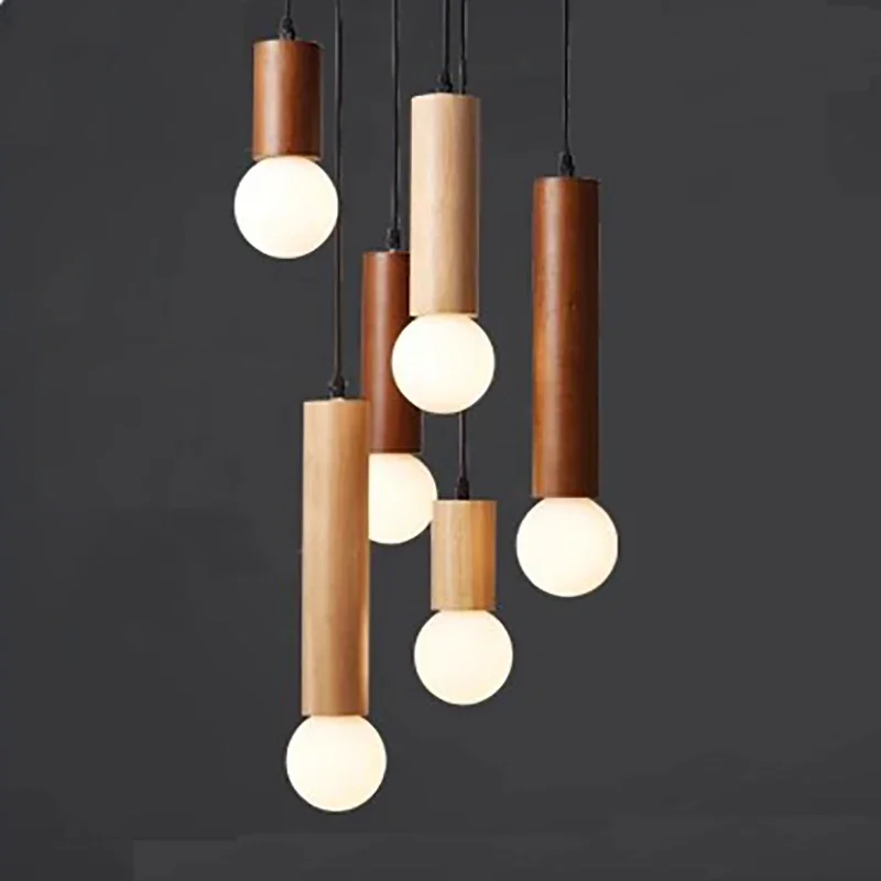 Nordic LED Pendant Light Original Wood Walnut Single Head Small Hanging Lamp for Bedroom Bedside Cloakroom Stairway Decor Lights