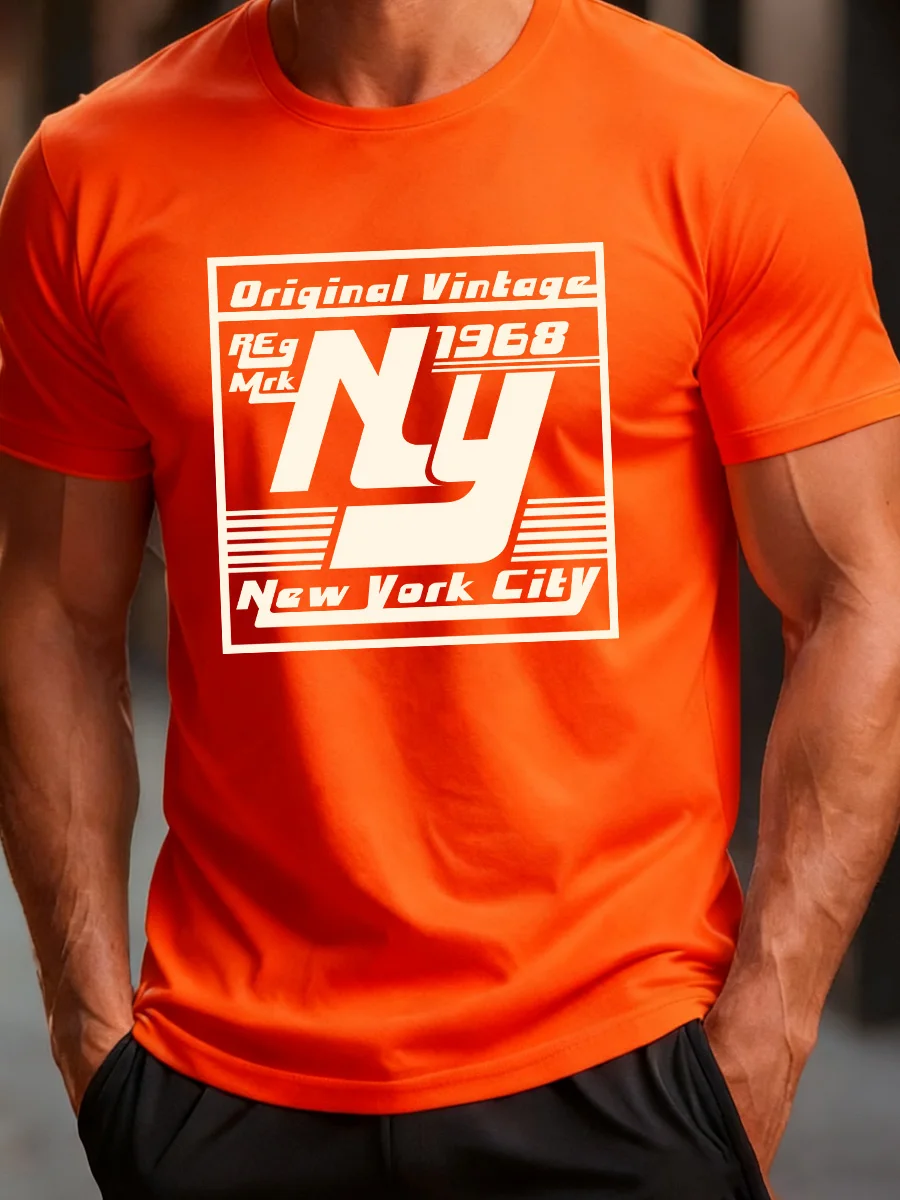 

Orange Short Sleeve T-Shirt with "Original Vintage 1968 NY New York City" Graphic Print