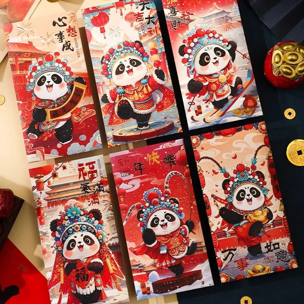 6pcs Cute New Year Panda Red Envelopes Chinese Style Traditional Lucky Money Packets Hongbao Blessing Children Money Pocket