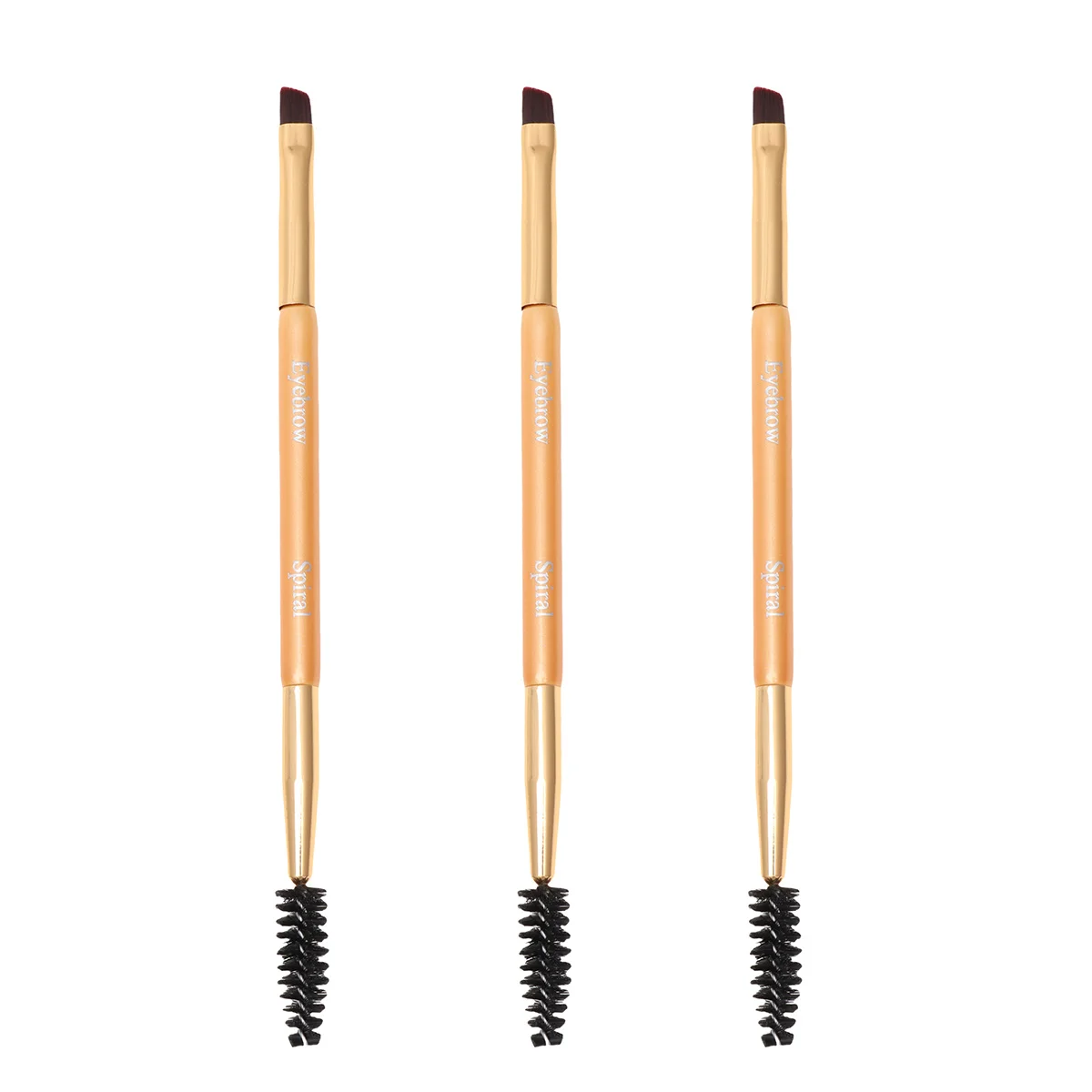 3 個のダブルエンド眉毛ブラシプレミアム木製ハンドル軽量プロフェッショナルメイクアップツール角度付きラッシュライナーアプリケータースパイラル