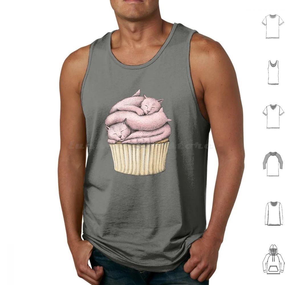 Cat Cupcake Tank Tops Print Cotton Cat Cats Cupcake Sweet Sweets Dessert Food Funny Pets Animals Ink Bake Baking Cute