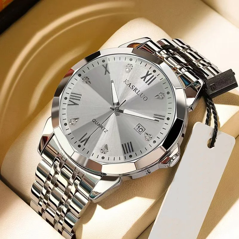 New men's watch men's steel band diamond-shaped luxury high aesthetic value luminous calendar fashionable casual sports watch